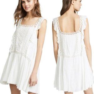 Free People One Womens Priscilla Dress White Gauze Crochet Mini Swing Boho